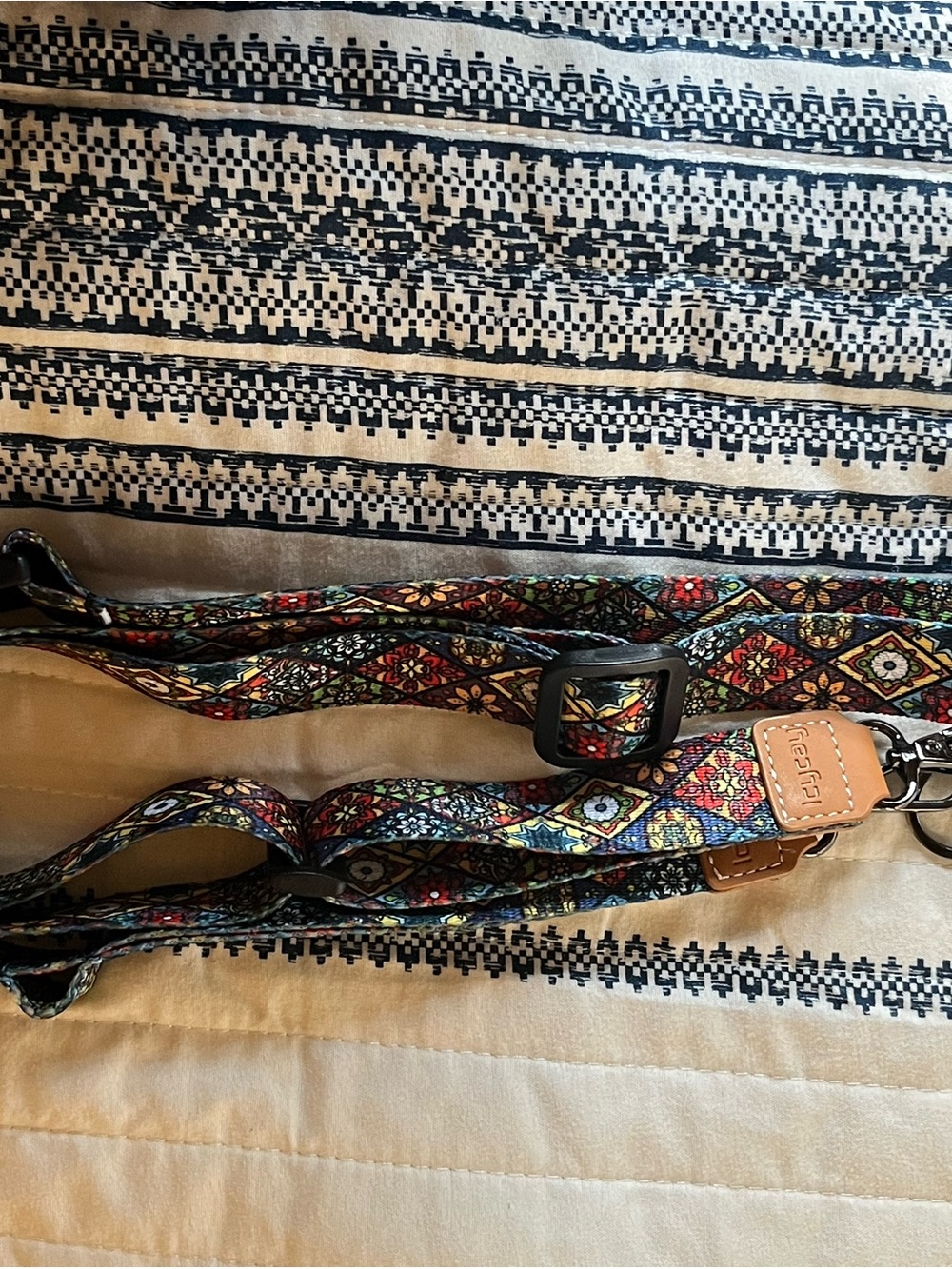 Colorful Geometric Pattern Women's Suspenders with Leather Accent